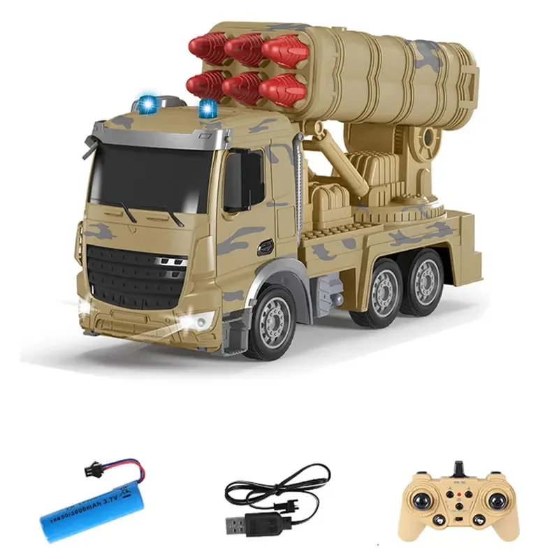 10CH RC Military Trucks With LED Missile Transport Army RC Car Rocket Launcher Shoot Bullet Electronic Remote Control Vehicle