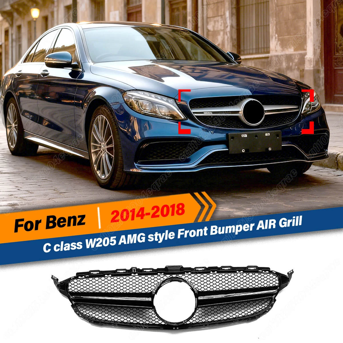 

For Mercedes Benz C Class W205 2014 2015 2016 2017 2018 AMG Style Front Bumper Grille Air Intake Racing Grill Car Accessories