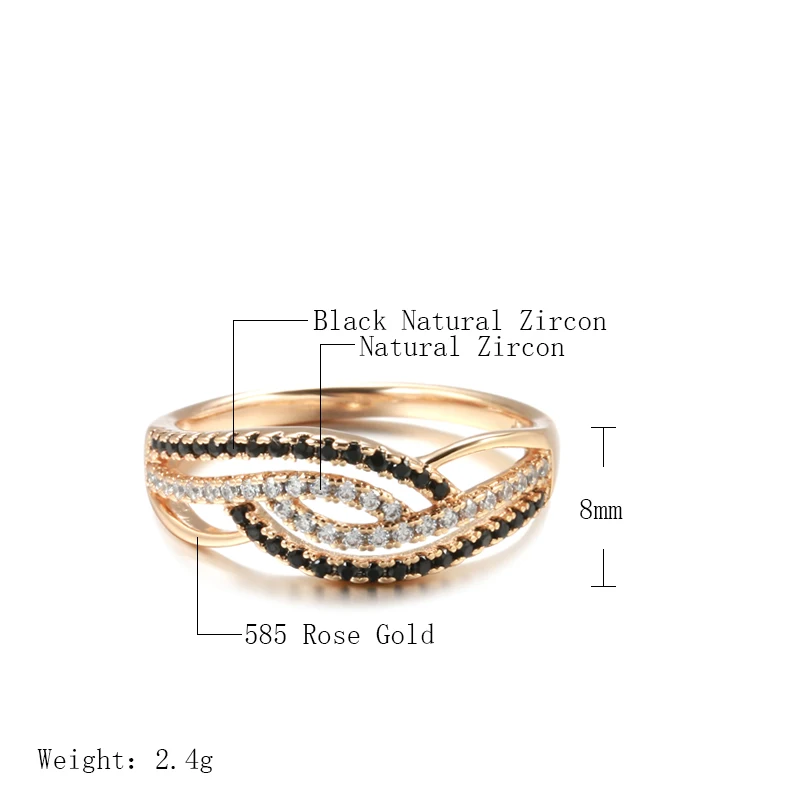 585 Rose Gold Color Rings For Women With White Black Natural Zircon Full Paved SYOUJYO Luxury Trendy Jewelry Easy Matching