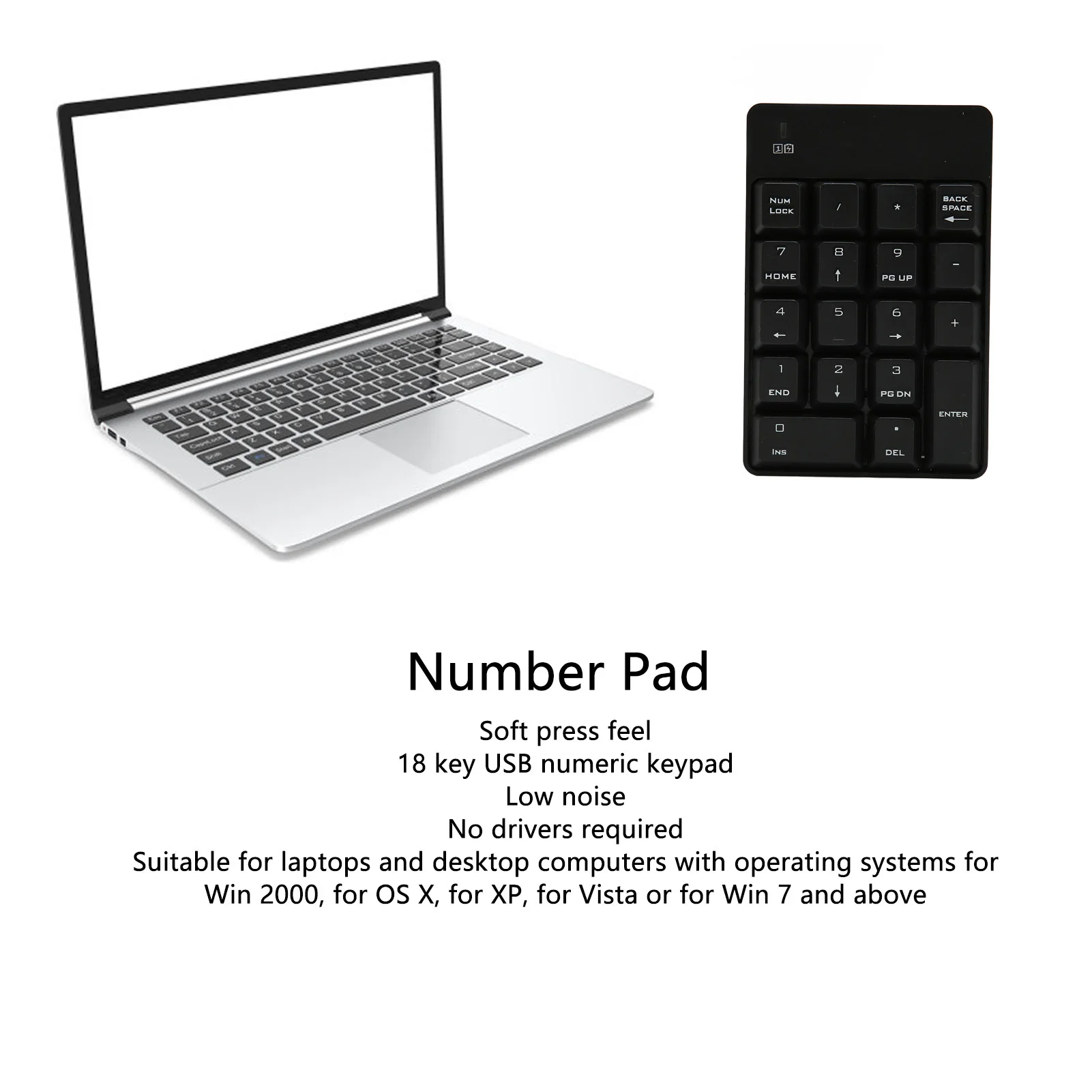 Number Keypad Numeric Keypad SK 51AG 2.4G Wireless 18 Keys Soft Press Touch USB Number Pad for Home Work  18key Number Pad