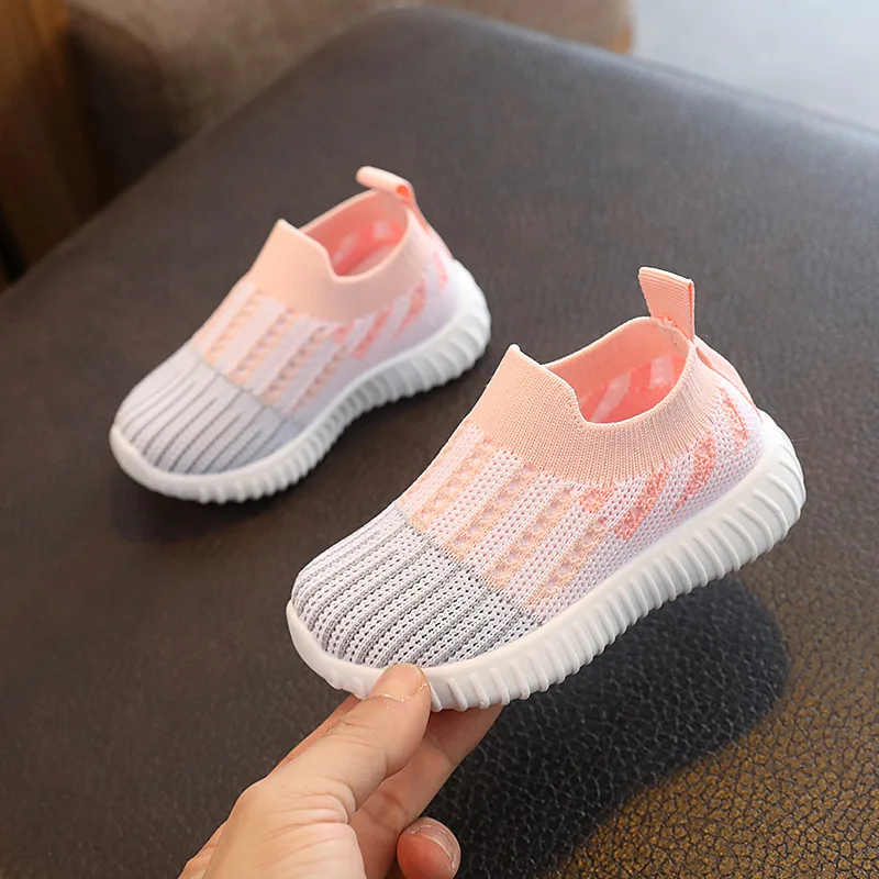 Spring and autumn contrast color children's shoes Breathable student  Casual shoes boys and girls flying woven single shoes