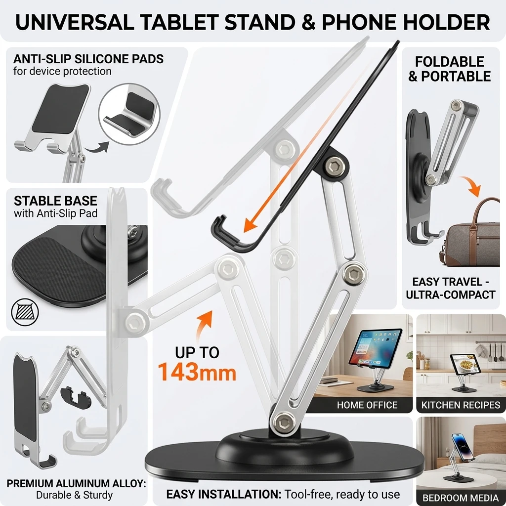 حامل عالمي للأجهزة اللوحية، قا - مراجعة Tablet Stand Adjustable Aluminum وسعره