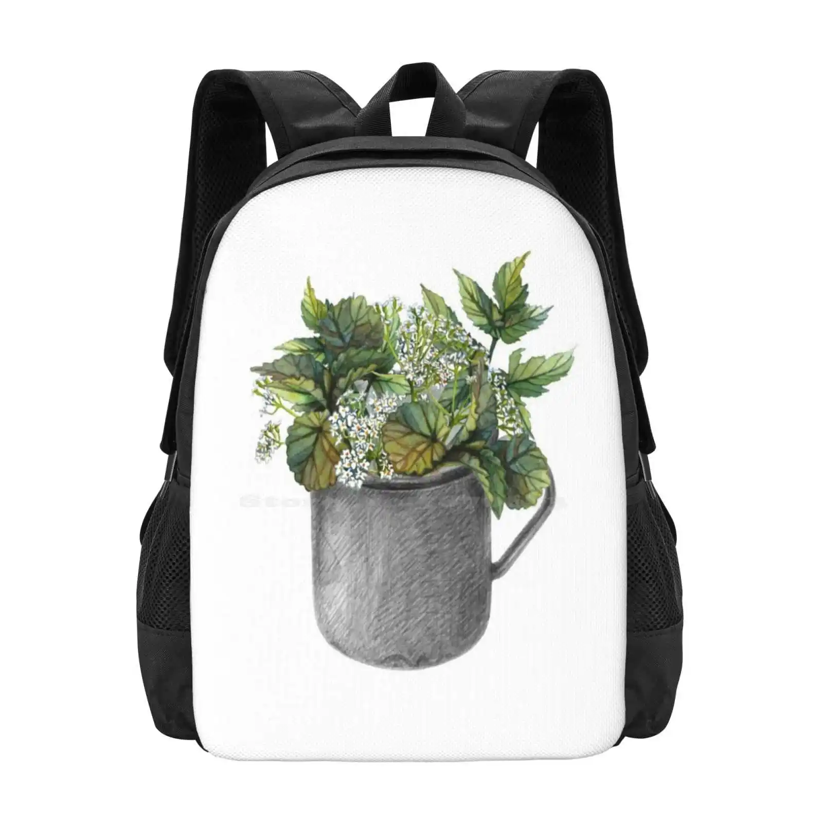 Mug With Green Forest Growth New Arrivals Unisex Bags Student Bag Backpack Aegopodium Watercolor Wild White Flowers Group Leaf