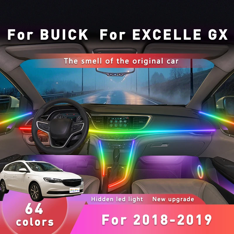 

Для BUICK EXCELLE GX для 2018-2019 64 RGB автомобильное окружающее освещение Беспроводная Bluetooth светодиодная внутренняя полоса автомобиля с управлением через приложение