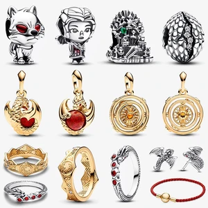 925 Silbergranulat für Frauen, Wunder, Disney, Game of Thrones, Anhänger, Ohrringe, Ring, Halskette, Pandora -Armband, heiß, neu, 2024 10 Hauptverkauf Pandora Ohrring - №6