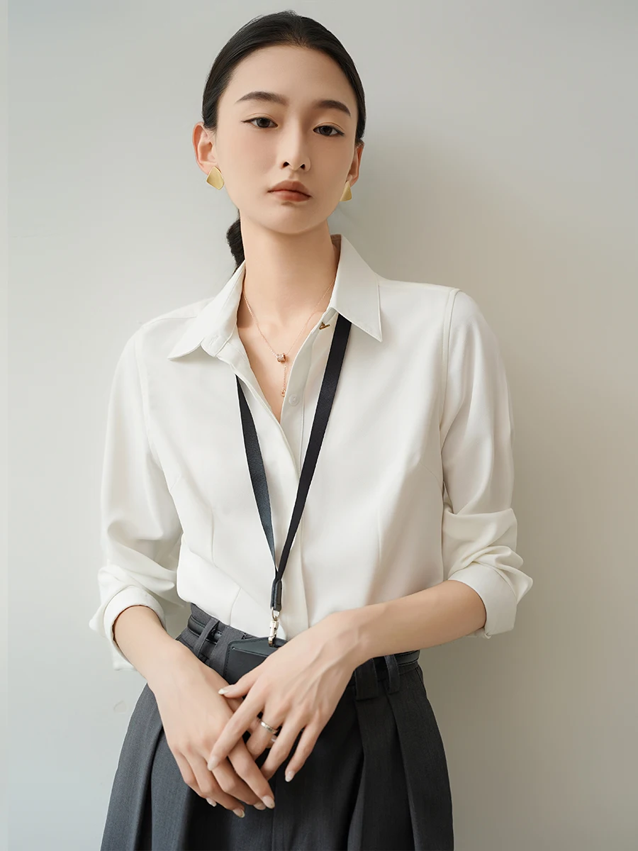 

White Chiffon Busin irt Women's Profional Clothing Commute OL irt Interview Workwear Top ACHU Easy Sle