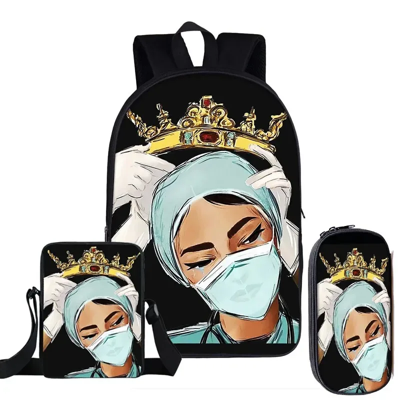 Backpack with 3d printing for school,3 piece set,school backpack with nurse and heart printing,for laptop,backpack with shoulder