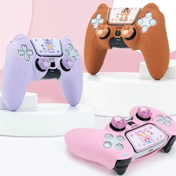 Geekshare PS5 Controller Skin Anti-Slip Cute Bear Silicone Protective Cover Case + 1 pair of Thumb Grips + Customized Sticker 