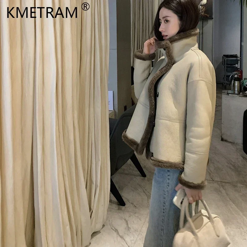 Natural Merino Fur Coat for Women 2024 Winter Short Stand Collar Real Leather Jacket Motorcycle Fur Coats Chamarras Para Mujeres