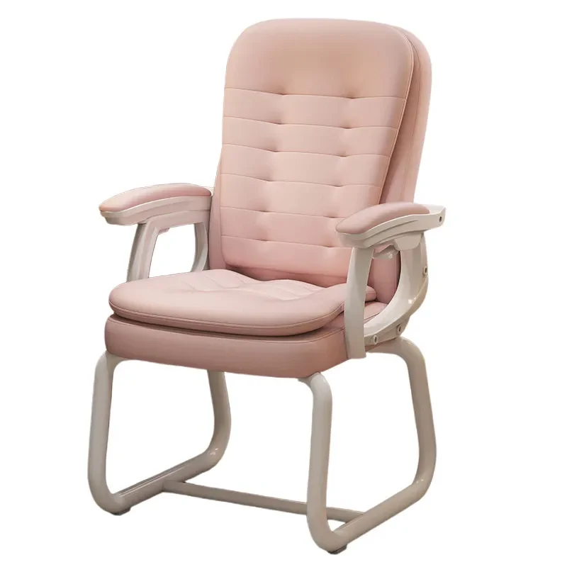 Ergonomic Bow Back Computer Chair for Girls Bedroom Study Dorm Office Comfortable Fixed Footrest Student Seating