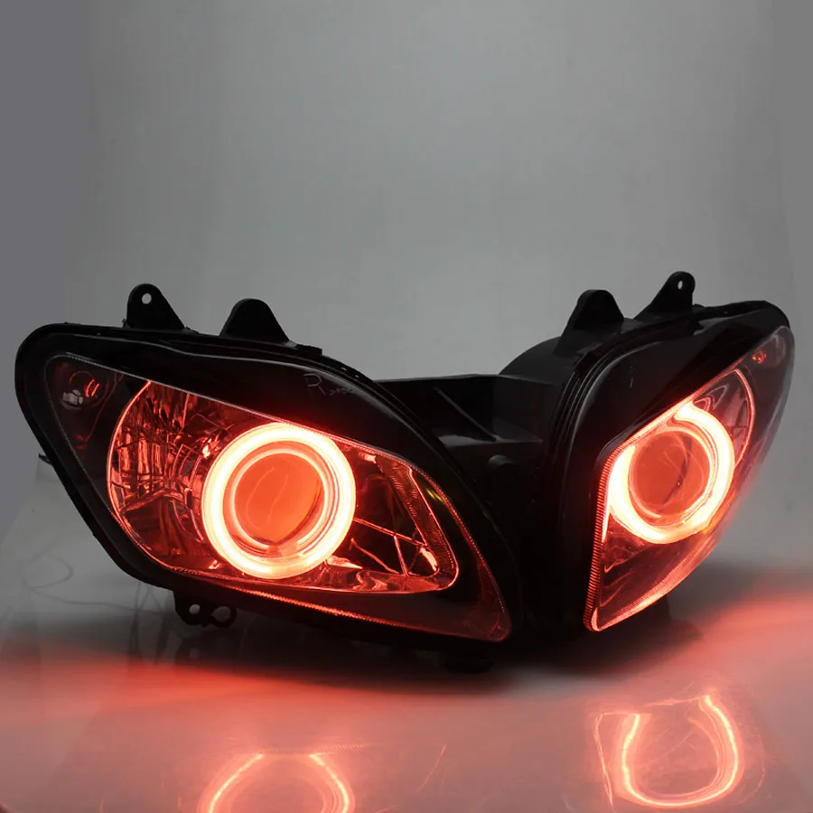 Motorcycle Front Headlight Assembly Hi/Lo Beam Projector HID Red Angel Eyes Headlamp For Yamaha YZF R1 2000-2001 Accessories