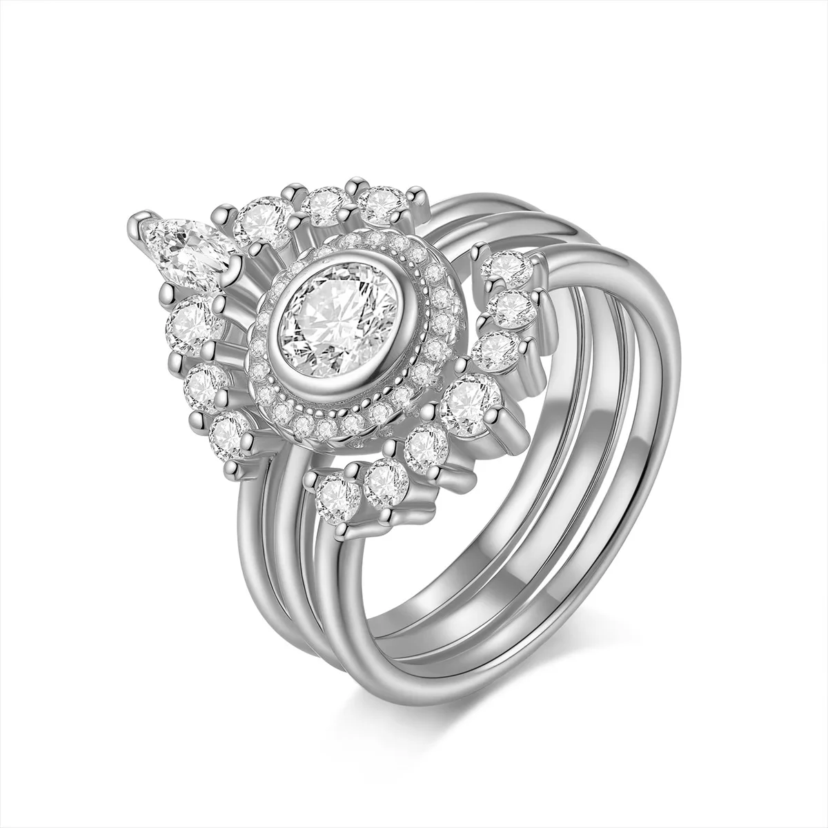 

S925 Rhodium Plated D-Color Exquisite 3-in-1 Moissanite Ring for Women