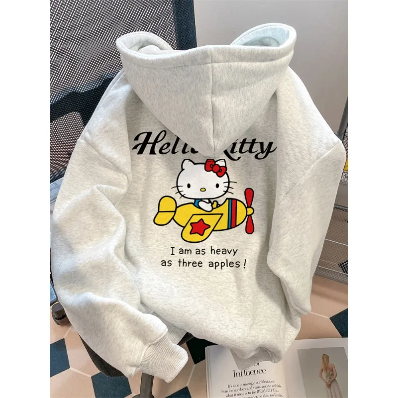 

Women's Hoodies Autumn Winter Clothing Cute Anime Hello Kitty Graphics Hooded Fashion Sweatshirt Y2K Oversized 100％ Cotton Tops