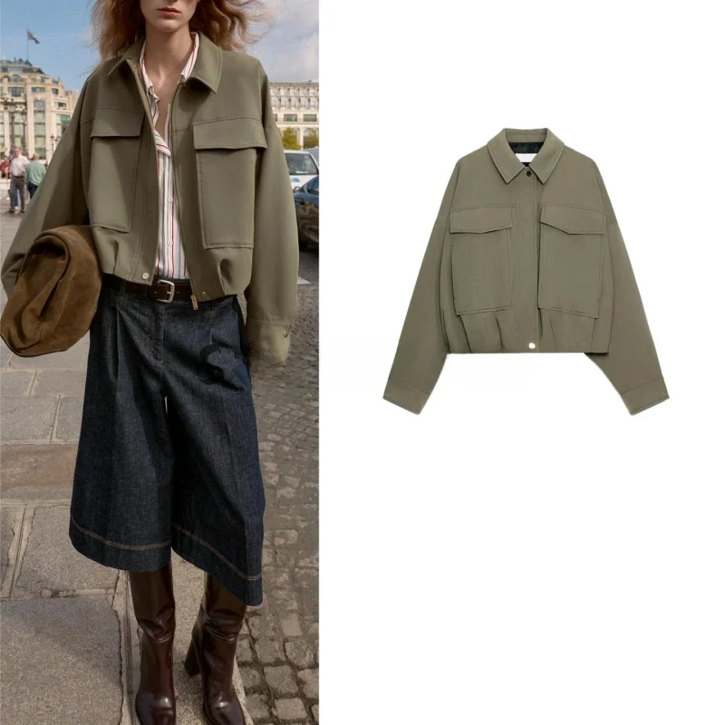 

Autumn Winter New Women's Casual Sle Long Sve Pleated Hem Pilot Jaet Coat Loose Fit ort Length Button Closure Polyes...