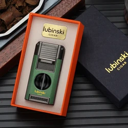 LUBINSKI Metal Cigar Lighter Multi-Functional Tobacco Lighter Practical Indoor Outdoor Cigar Lighter W/ Cutter Drill Needle