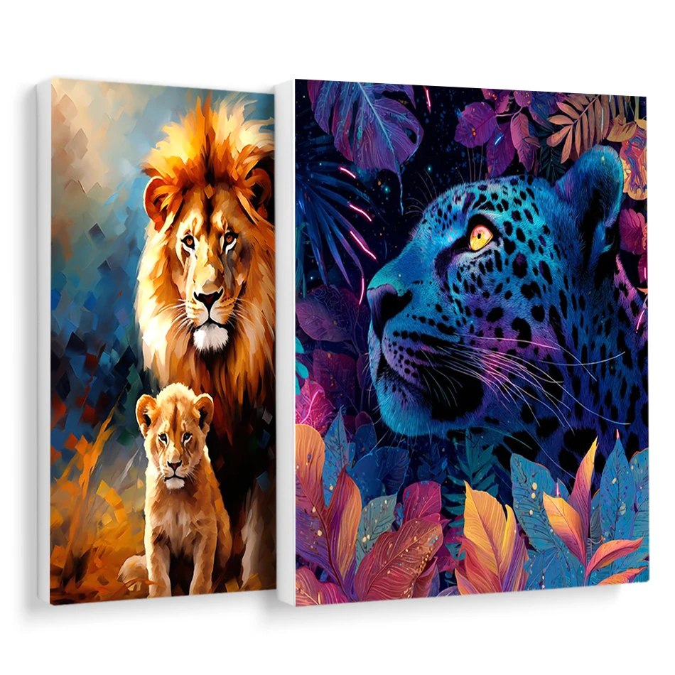 

RUOPOTY Paint By Numbers Animals Lion and Leopard Picture Drawing Canvas Handmade Acrylic Paints Handiwork Oil Wall Art Picture