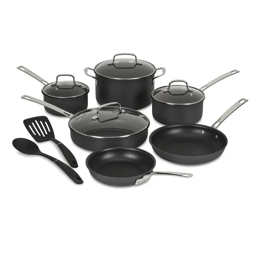 12-Piece Hard Anodized Cookware Set with Glass Lids and Cool Grip Handles