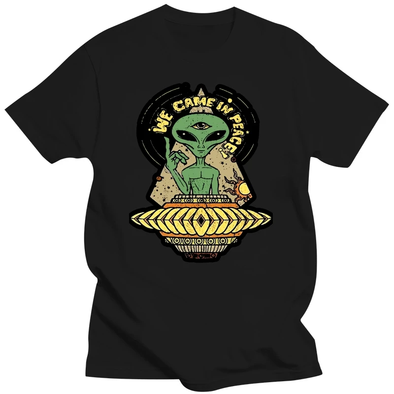 Alien We Came In Peace Hippie Alien Men'S Black T Shirt Cotton S 4Xl Us Supplier