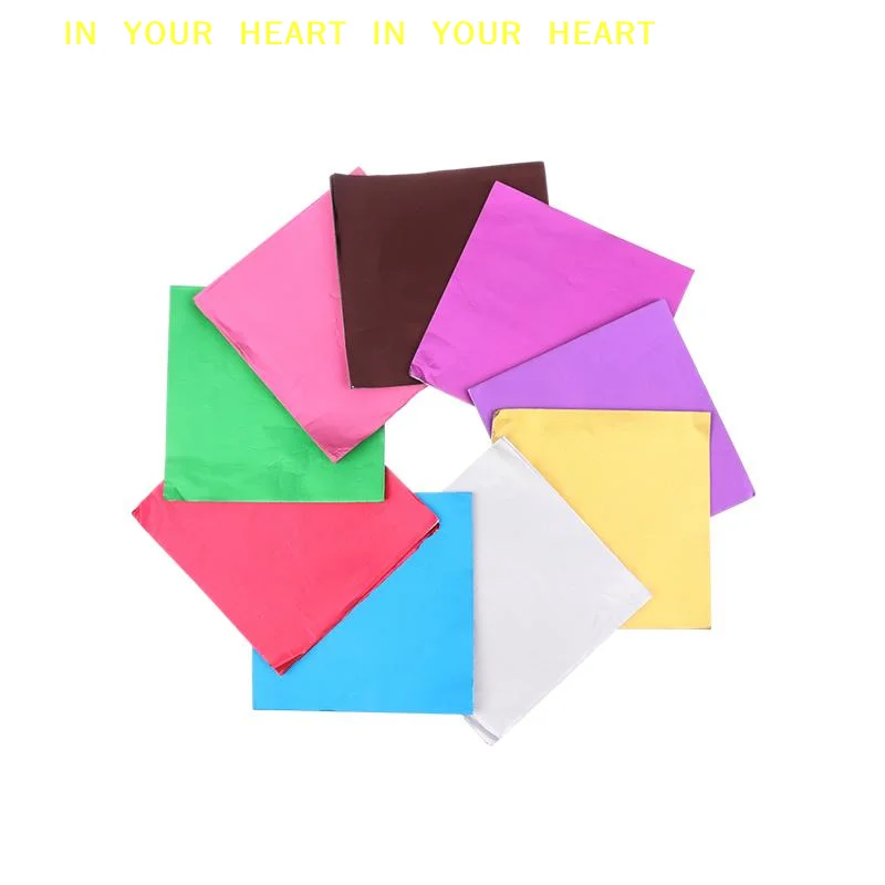 【X】100Pcs 15x15CM Aluminum Foils Wrapping Paper Sheets Foil Candy Package Paper Chocolate Wedding Party Candy Packaging
