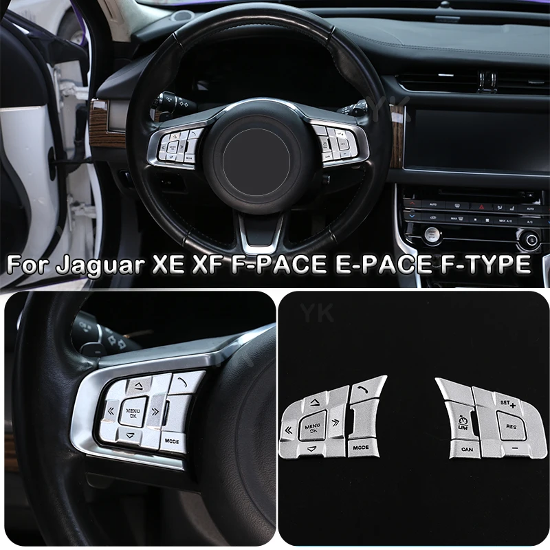 For Jaguar XE XF F-PACE E-PACE F-TYPE Aluminum Alloy silver Car Steering Wheel Button Cover Trim Sticker Car Accessories