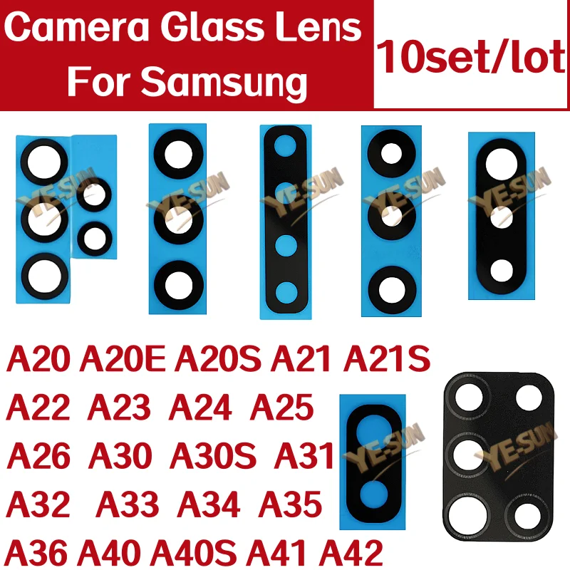 10 قطعة زجاج الكاميرا لسامسونج A20 21 E S A23 25 24 25 26 30 A31S 32 33 34 35 36 A40 41 42 عدسة زجاجية للكاميرا الخلفية مع الغراء