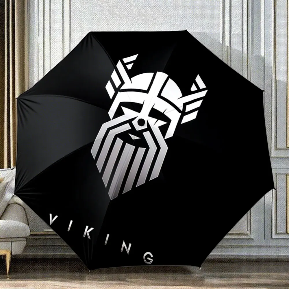 Viking Warrior Helmet Design on Black Umbrella Portable Folding Umbrella, Gift for Family And Friends