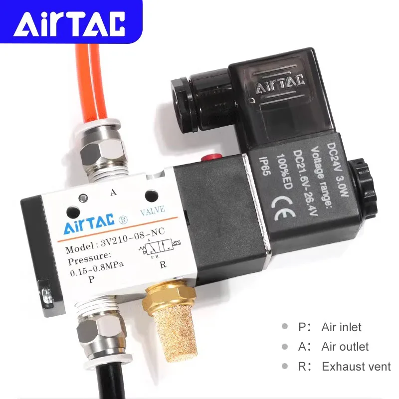 Оригинальный пневматический 3-2-ходовой электромагнитный клапан AIRTAC 3V110-06 3V210-08 3V310-10 Клапан управления направлением воздуха AC DC12 24 110 220 В