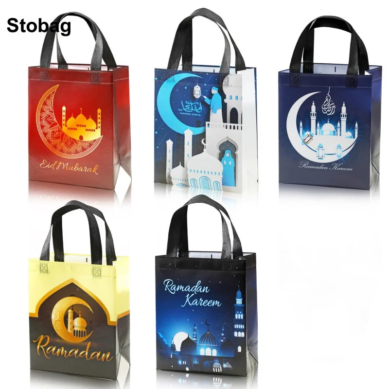 

StoBag 25pcs Eid Mubarak Ramadan Non-woven Tote Bag Gift Packaging Portable Fabric Waterproof Storage Reusable Pouches Party