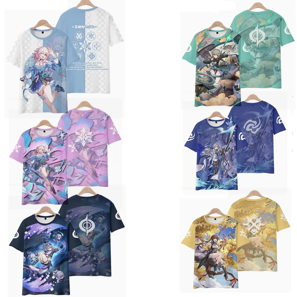 Camiseta con estampado 3D de Anime Honkai: Star Rail para hombre y mujer, disfraz de Cosplay de Dan Heng, 7 ° de March, Himeko Welt, Yang, Tingyun, Qingque, Seele