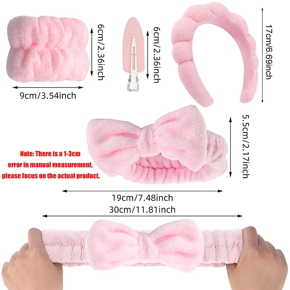 7 قطعة مجموعة عصابات رأس ماكياج العناية بالبشرة عصابات الإسفنج القماش مع دبوس الشعر معصمه للنساء فتاة غسل الوجه سبا اكسسوارات ﻿