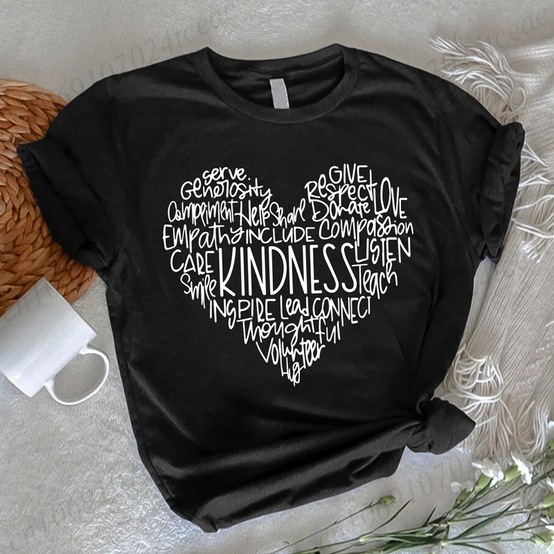 Chemise coeur de gentillesse, T-Shirts Be Kind, hauts inspirants, cadeau pour enseignant, t-shirt à message positif, t-shirts de vie pour enseignant, citation positive