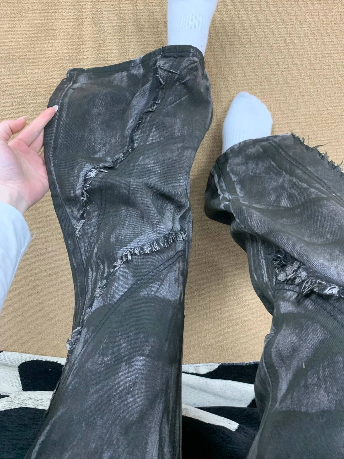 

Американские джинсы унисекс с широкими штанинами в стиле тай-дай, свободные, струящиеся, в пол, с эффектом похудения, повседневные, из денима