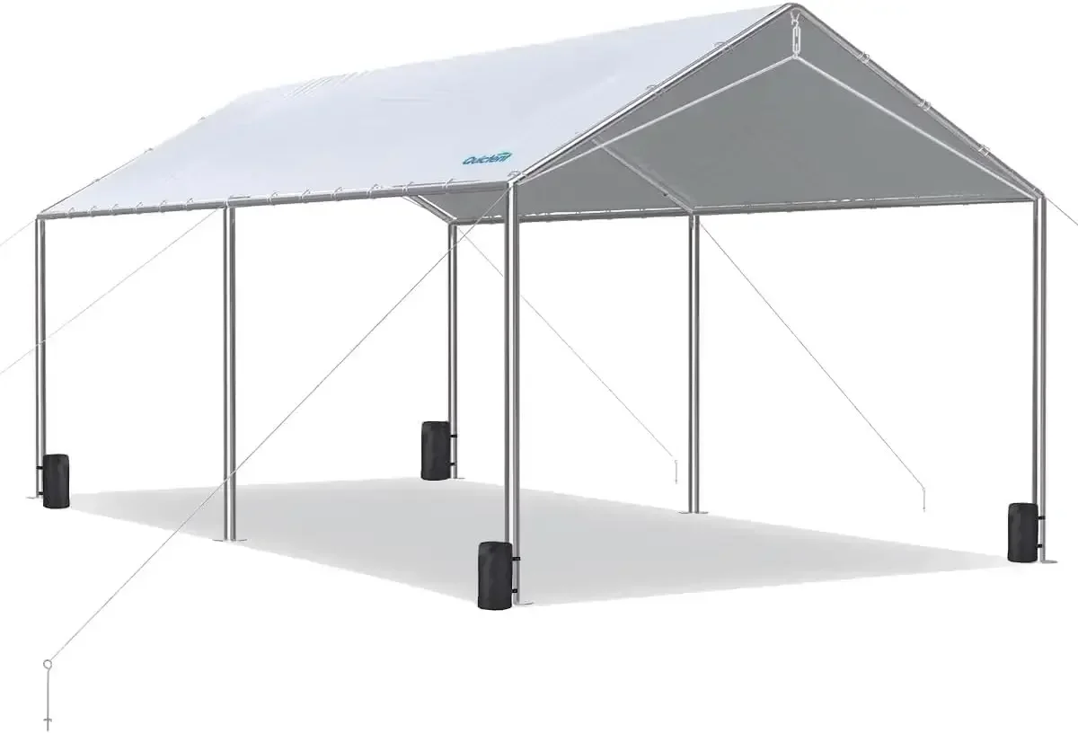 

10X20ft Upgraded Heavy Duty Car Canopy Galvanized Frame Carport Outdoor Boat Shelter with 3 Reinforced Steel Cables-Gray