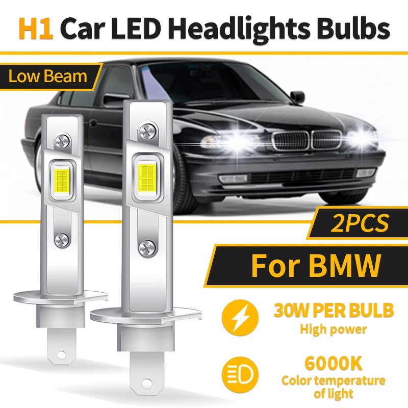 2PCS Canbus H1 LED Car Headlights 1:1 Mini Size LED White Bulb 6000K 9600LM Auto Lamp Low Light For BMW 7Series 750Li 1988-2001