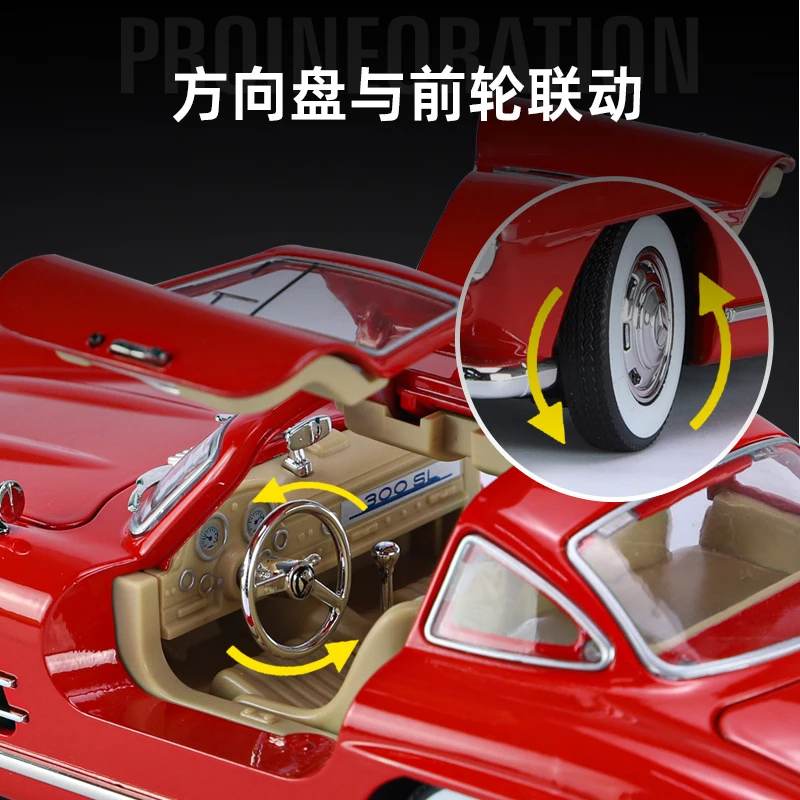 1:24 Benzs 300SL 1936 Classic Car Alloy Car Model Sound and Light Pull Back Children's Toy Collectibles Birthday gift