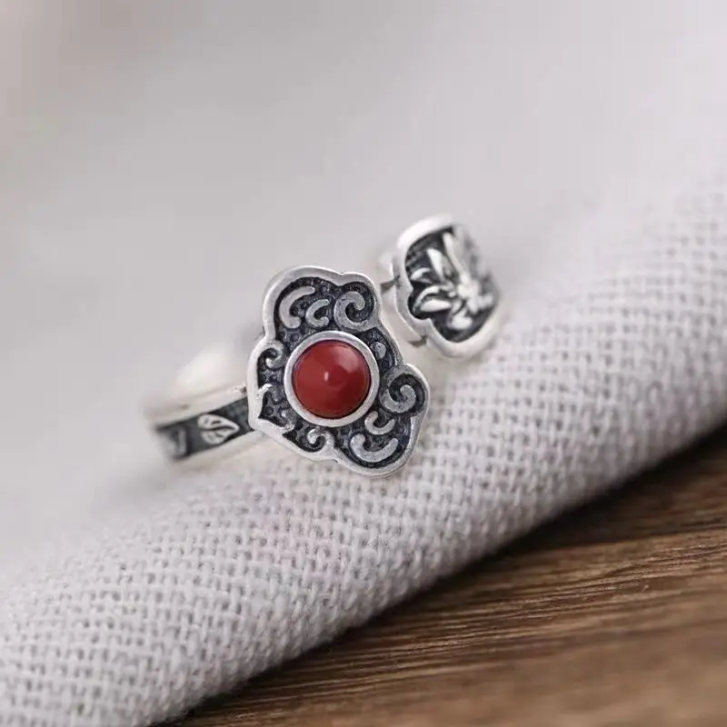 Vintage Aged Ruyi Chinese Ethnic Adjustable Open Trendy Ring