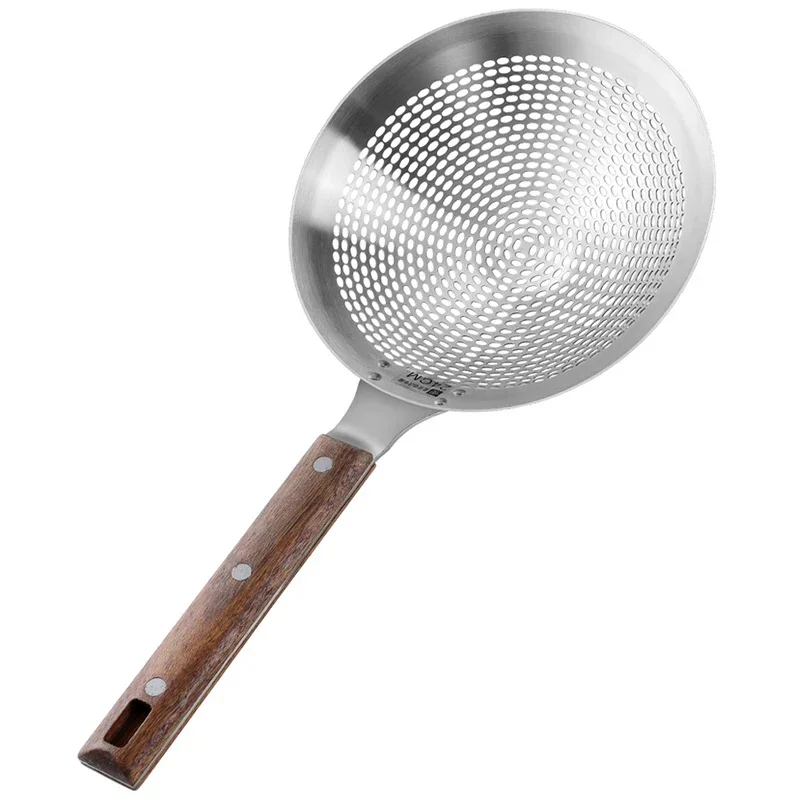 Extra Large Kitchen Strainer Skimmer with Sturdy Wood Handle, 304 Stainless Steel Slotted Spoon Colander - Kitchen Tools