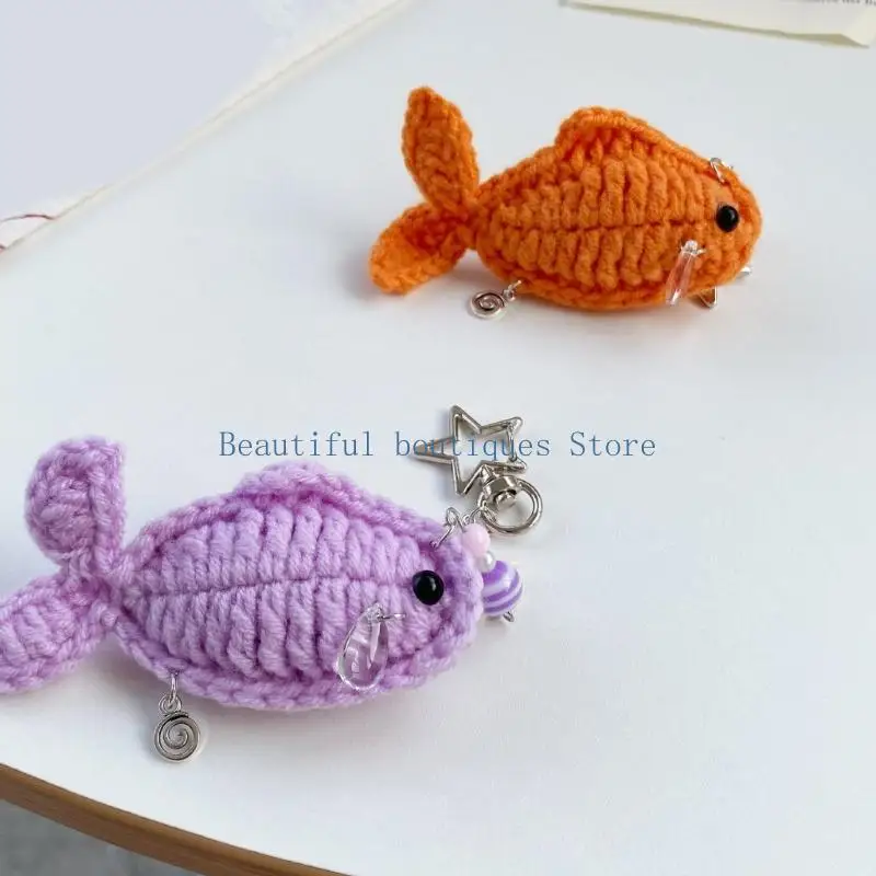 

U4LF ручной работы крючком брелок в форме рыбы, ремешок для телефона, легкий орнамент, удобный для современного художественного