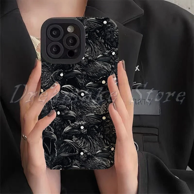 Raven Pattern Phone Case for Iphone 11 Pro Max Iphone 16 Pro Max Iphone 13 Pro Max Iphone 14 Pro Max Iphone 15 Pro Max Case