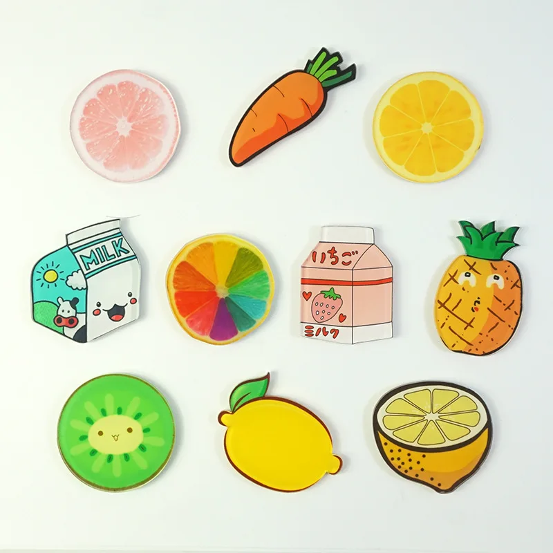 Cartoon Fruit Milk Acrylic Fridge Magnets Cute Refrigerator Stickers Kitchen Home Decoration Gift