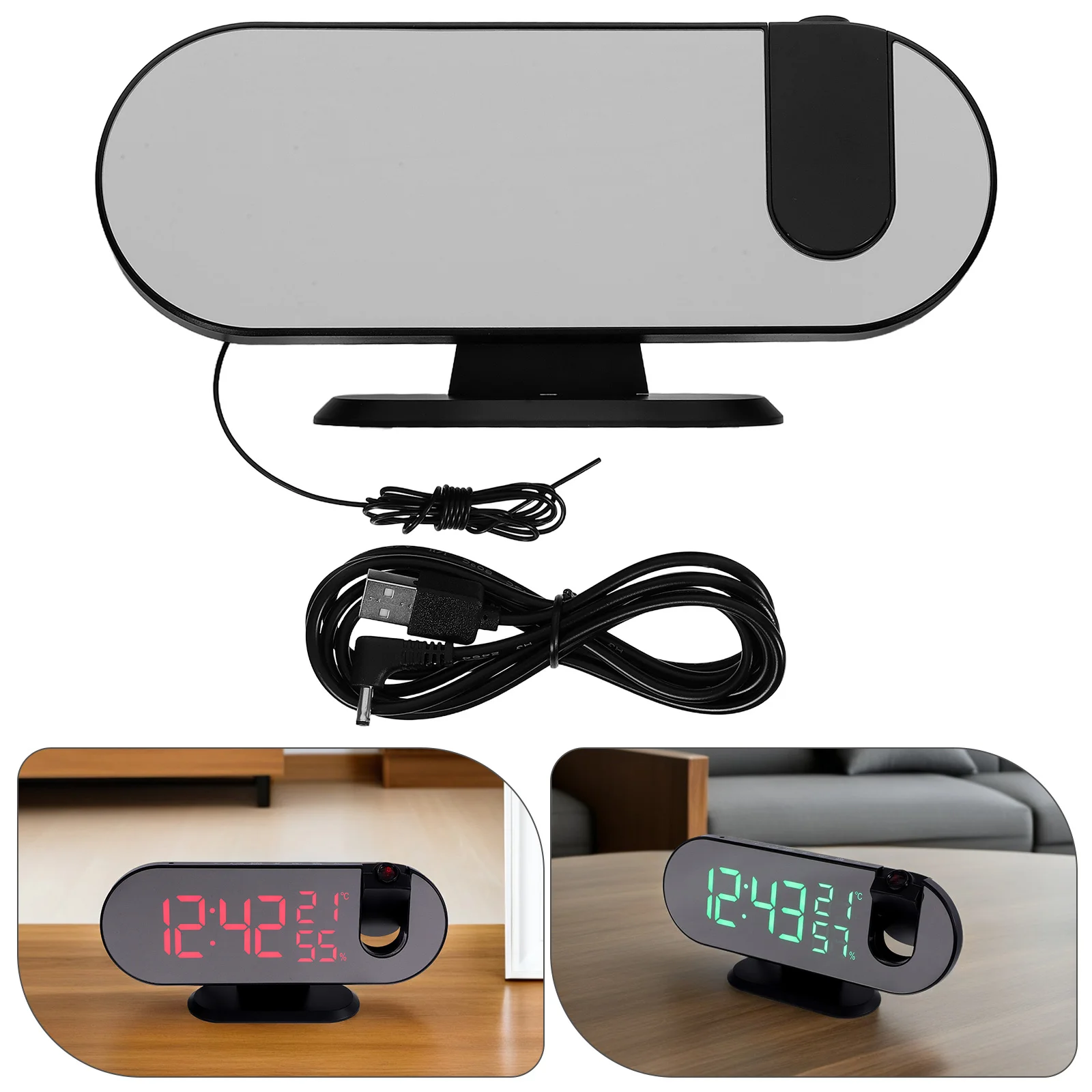 

Smart Large Led Color Screen Auto Dimming Temperature Monitoring Usb Charging Date Day Display Projector For Bedroom Usb