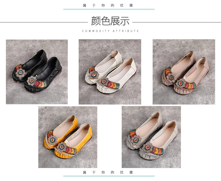 Neue handgefertigte Ballerinas aus echtem Leder für Damen mit Blumenapplikation, ethnische flache Schuhe für Damen, Vintage-Slip-On-Flats, Damen-Mokassins – Detail 4