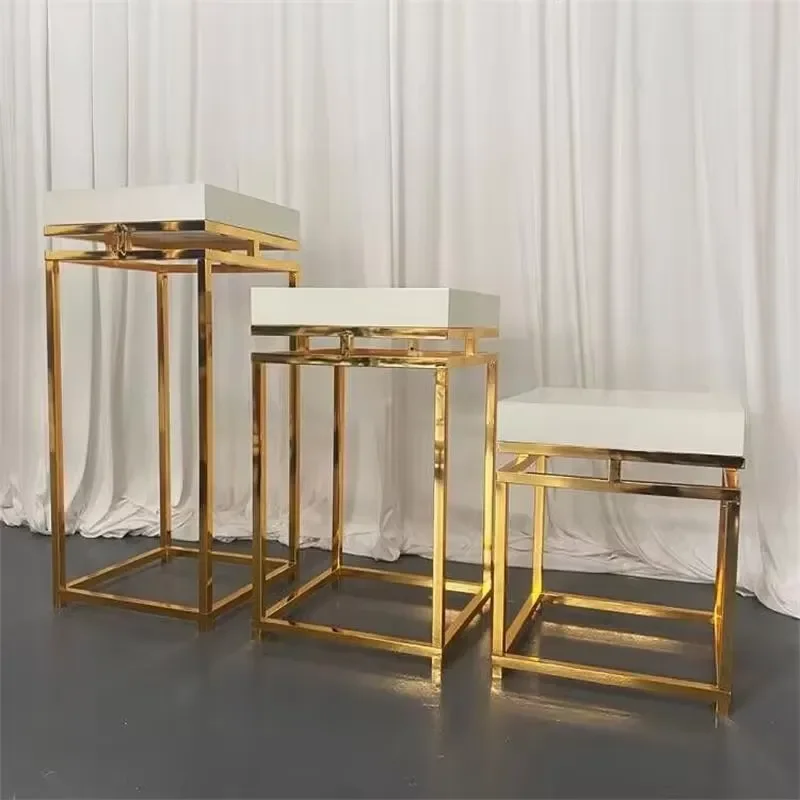 3pcs Gold Stainless Steel Cake Stand Set with Marble Base Elegant Metal Dessert Display Rack for Wedding Party Table