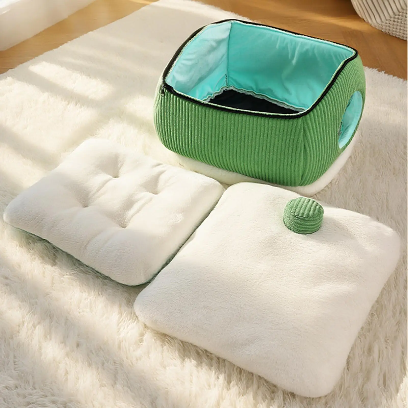 Covered Cat Bed Warm Pet House Nest With Removable Cushion Washable Cat Bed For Living Room Indoor Home Bedroom Apartment Winter