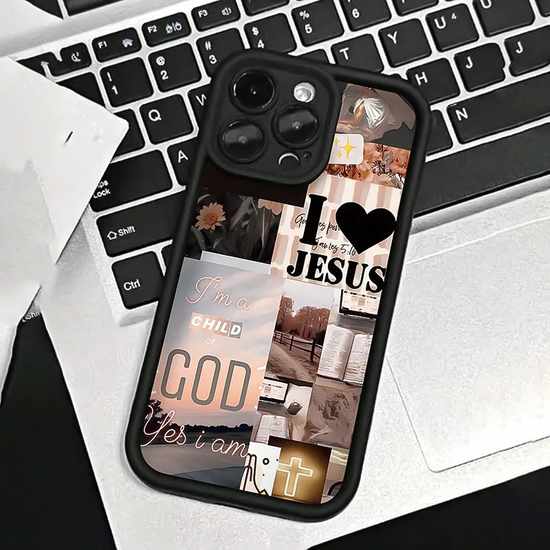 Czarne etui na telefon z wzorem kolażu Jezusa z bambusa Takao C760 dla iPhone'a od 17 do 11 Pro Max Plus