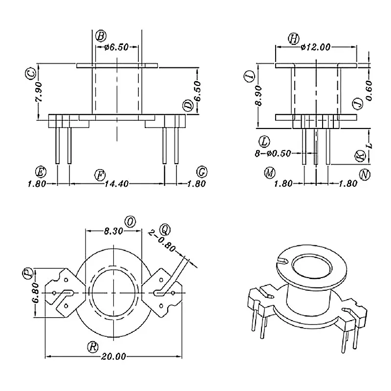 High frenquency transformert RM6 ferrite core PC44 material  and bobbin Vertical 3+3 pins  +clip 20sets/lot