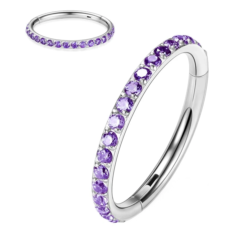

G23 Titanium Purple Zircon 16g Nose Septum Hoop Ring Hinged Clicker Ear Helix Tragus Lip Piercing 6mm - 12mm