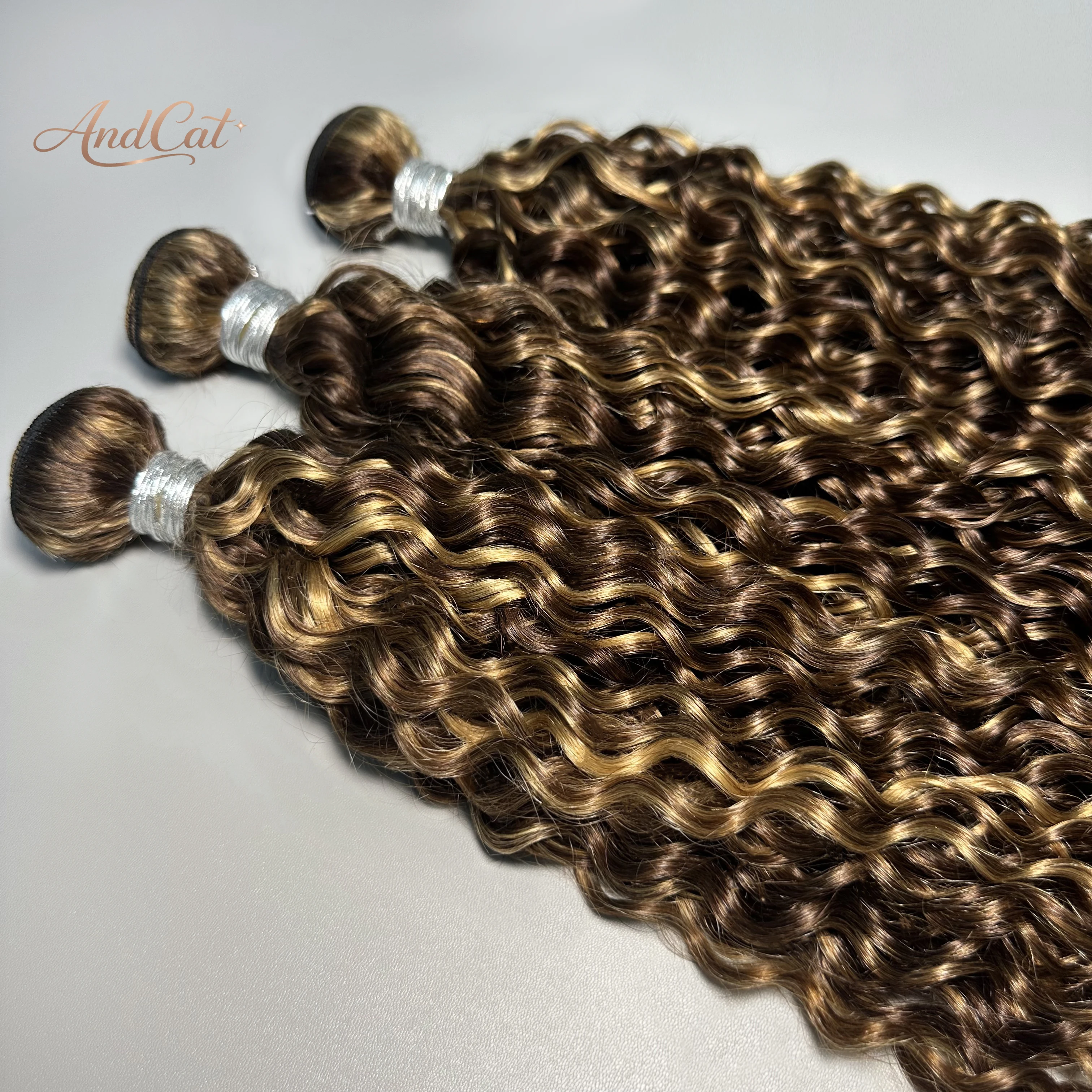 

14A 100% Human Hair Bundles P4/27 Highlight Water Wave Bundles Curly 1/3/4 Pcs 95g Original Extensions 10-32 Inch