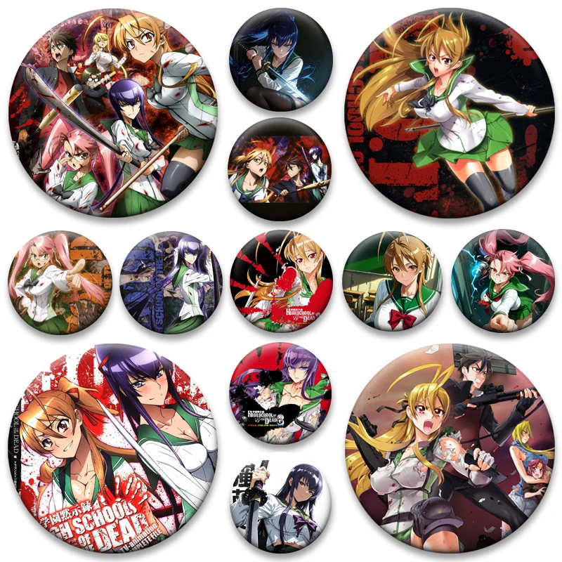

Anime Highschool of The Dead Brooches Miyamoto Rei Busujima Saeko Takagi Saya Cartoon Badge Backpack Accessorie Round Lapel Pins