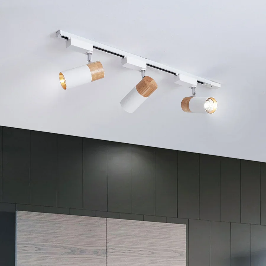 1PC Modern Wooden LED Track Lamp Spot Light 10W Rotating Rail Spotlight For Restaurant Clothing Store Window Exhibition Decor image 4